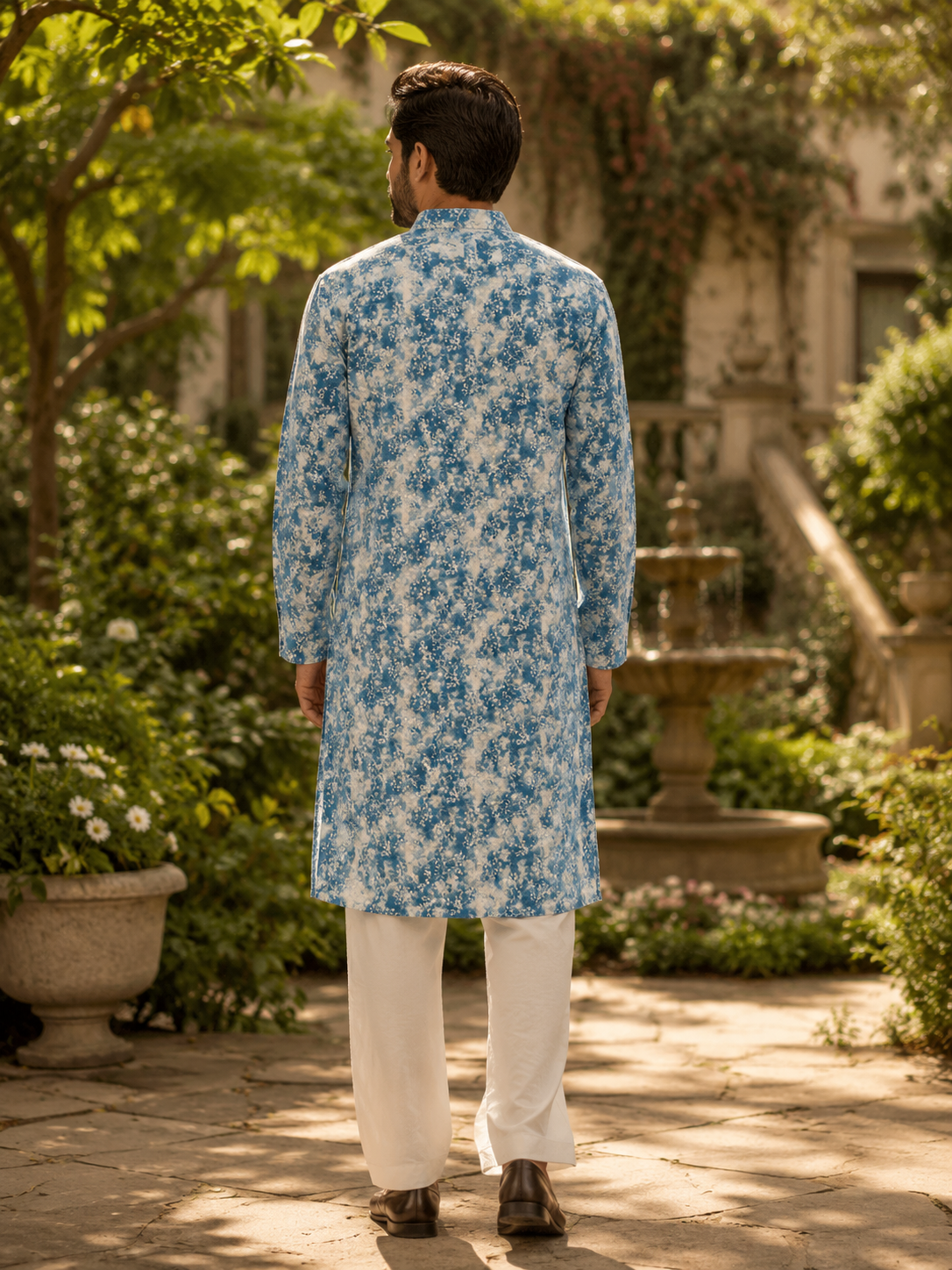 ShreeVastram Earthy Floral Blue Brocade Kurta Set